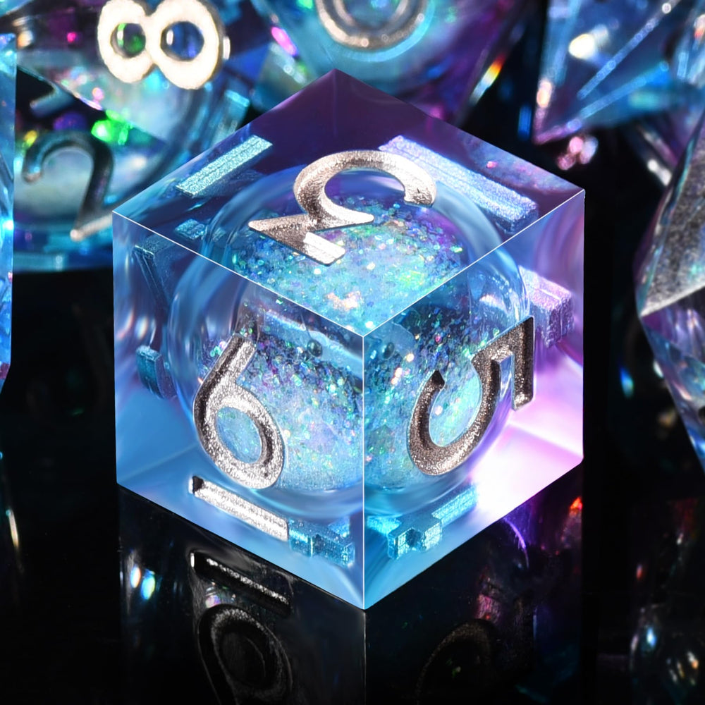 AUSTOR mirror-finished sharp-edge dice with premium resin.