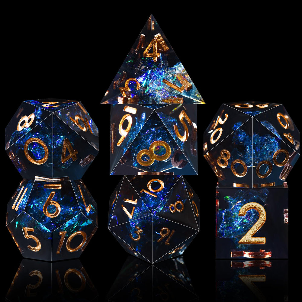 AUSTOR DND dice set showing sharp edges and mirror-like finish