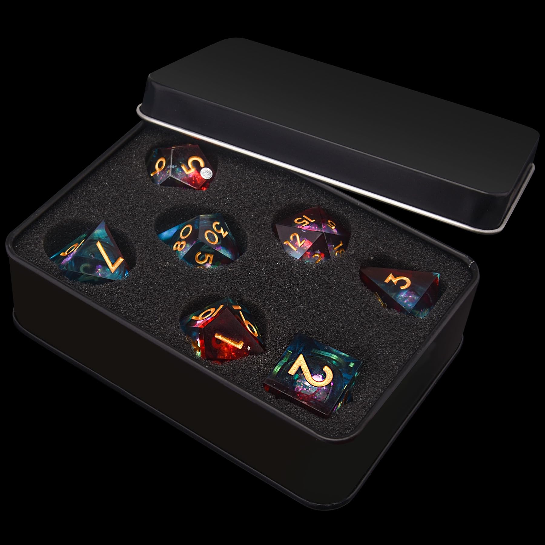 AUSTOR liquid core dice enhance rolling ambience with floating core visuals.
