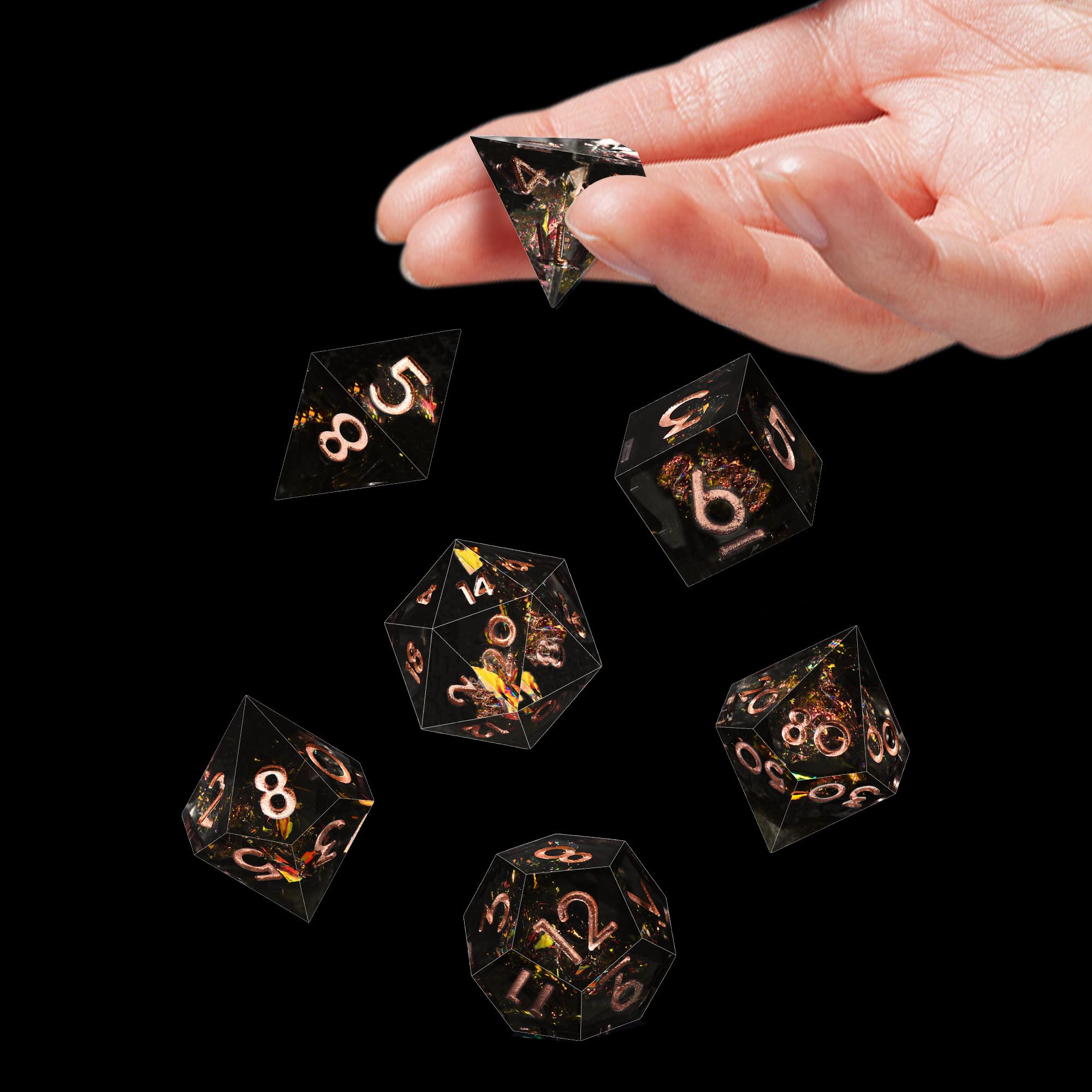 AUSTOR dice on a tabletop during gameplay, versatile for RPG sessions
