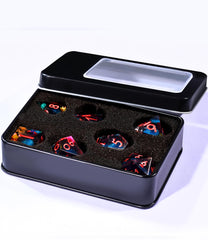 AUSTOR foam-lined storage box keeps dice organized and protected.