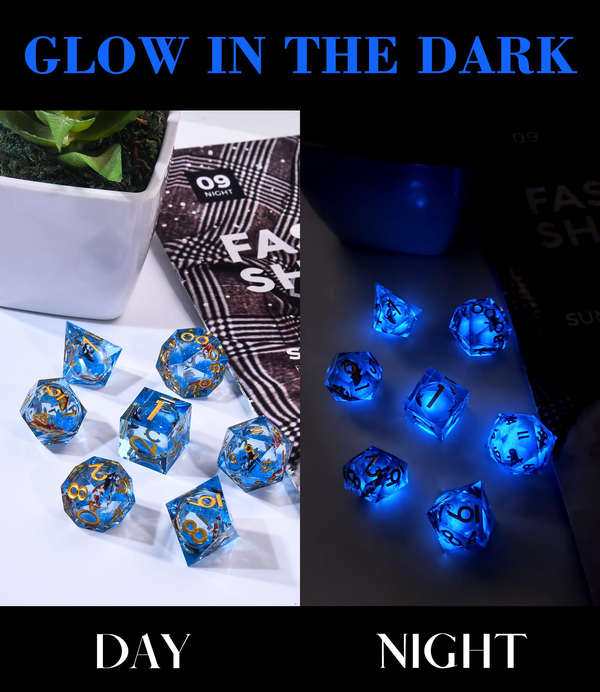 AUSTOR glow dice with liquid-core quicksand glow for nighttime gameplay.