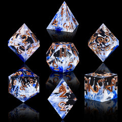 AUSTOR hand-cast resin dice with luminous color and mirror finish