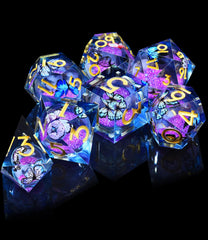 AUSTOR Liquid Core Butterfly D20 dice glows with liquid core for atmospheric nighttime rolls.