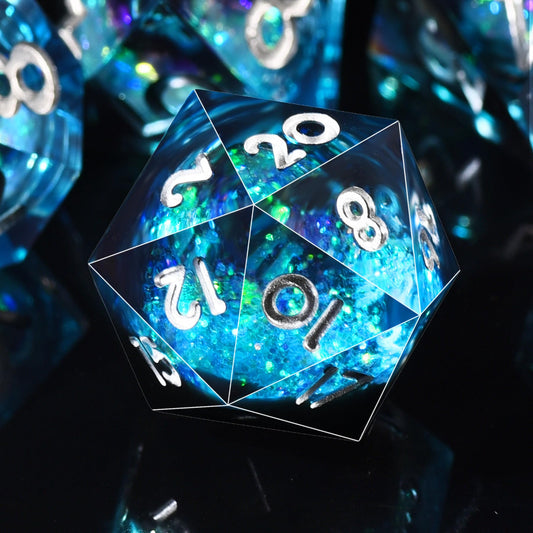 AUSTOR liquid core DND dice set with vivid quicksand visuals for immersive gameplay.
