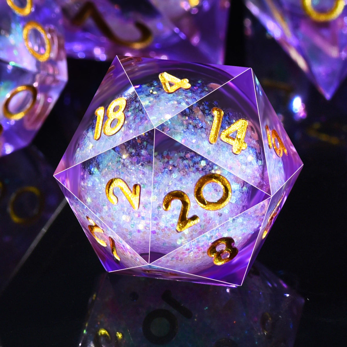 AUSTOR liquid core DND dice showing quicksand effect during roll for visual appeal