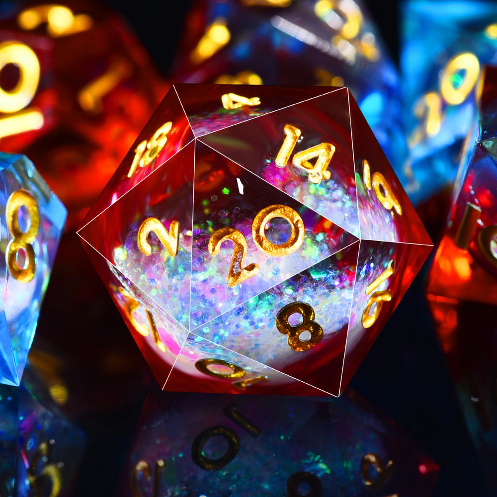 AUSTOR liquid core DND dice with quicksand visuals during rolling for immersive play.