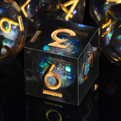 AUSTOR DND dice rolling with visible quicksand liquid core effect during gameplay.