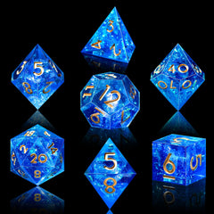 Natural resin detail of AUSTOR DND dice emphasizing eco-friendly materials.