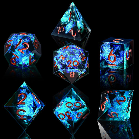 AUSTOR sharp-edge seven-die DND dice with mirror finish for dramatic rolls and readability