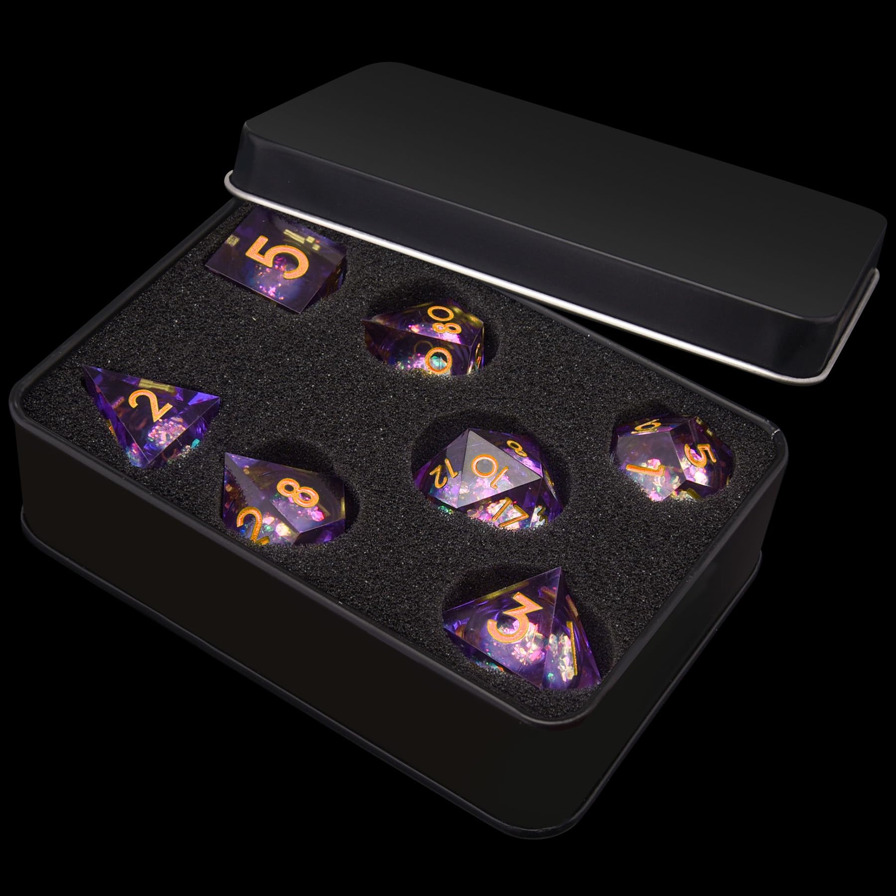 AUSTOR seven-die set ready for tabletop adventures in D&D and MTG sessions