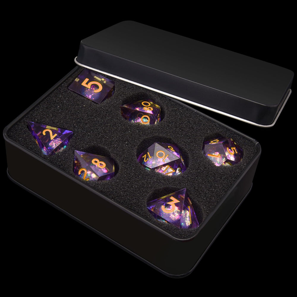 AUSTOR seven-die set ready for tabletop adventures in D&D and MTG sessions