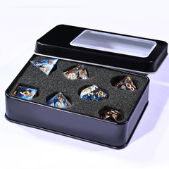 AUSTOR dice on a table ready for RPG sessions display