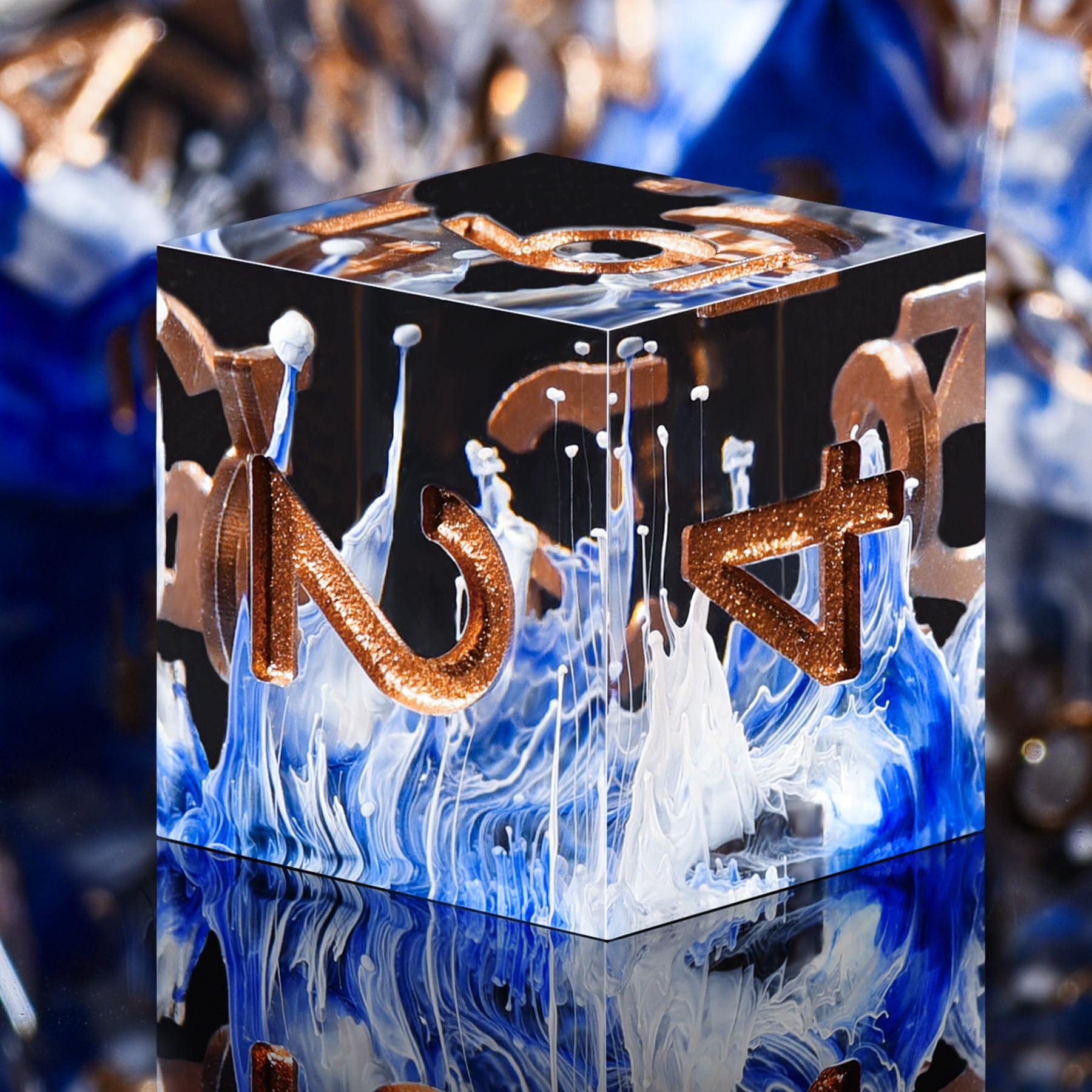 AUSTOR wave blue sharp-edge dice set displayed for tabletop RPG sessions
