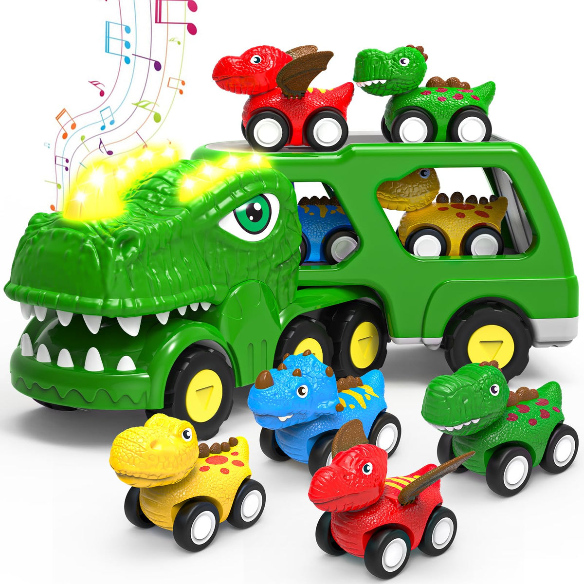 AUTGA large dinosaur truck with swiveling head for interactive play.