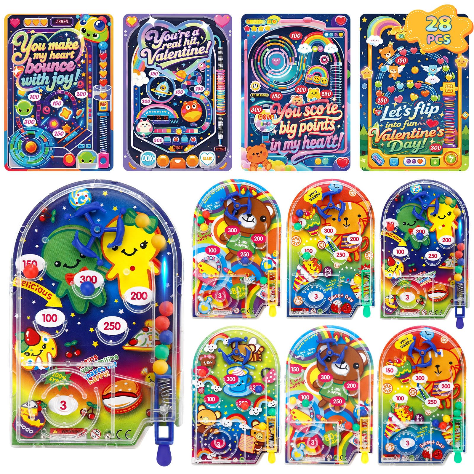 AUUGUU 28 Valentines pinball cards for classroom exchanges
