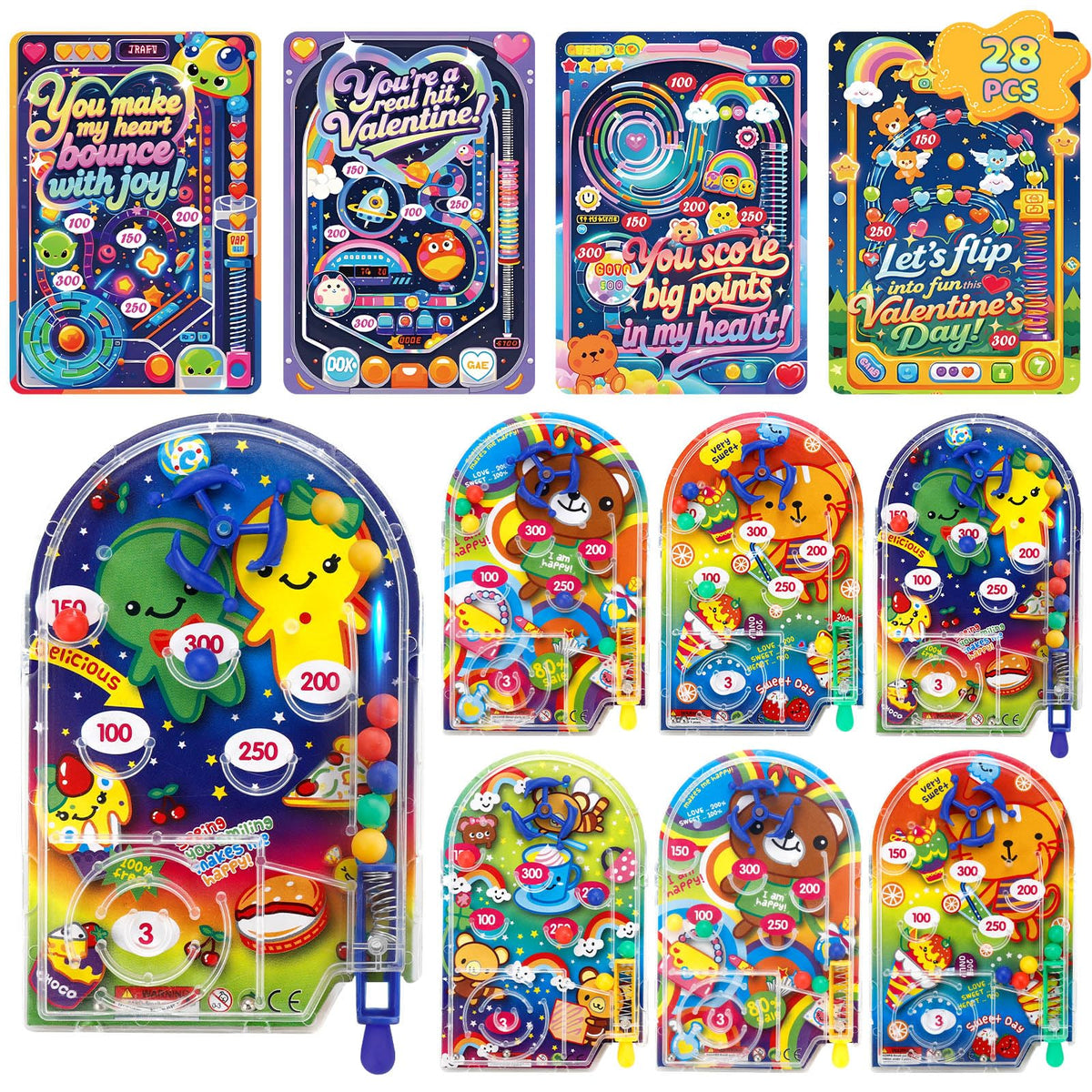 AUUGUU 28 Valentines pinball cards for classroom exchanges