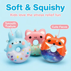 AUUGUU colored donut squishy close-up showcases bright, kid-safe toy.