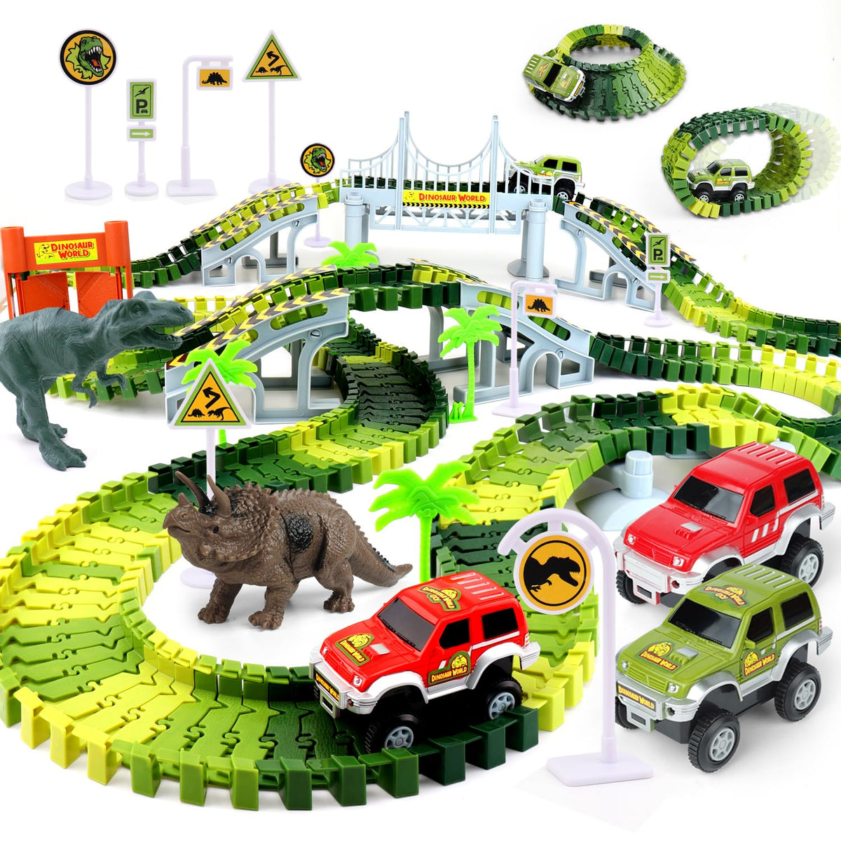 AUUGUU dinosaur race track bridge enabling dynamic car passes during pretend play