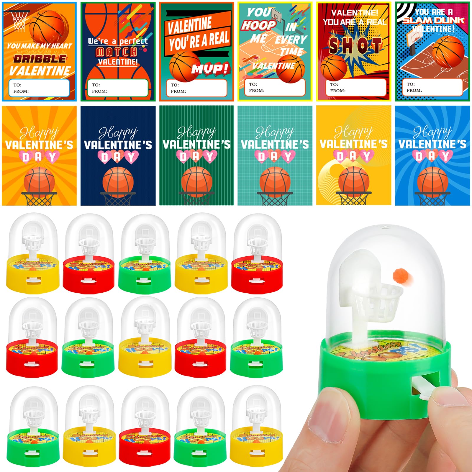 AUUGUU Valentine cards with mini basketball toys for classroom gift sharing.