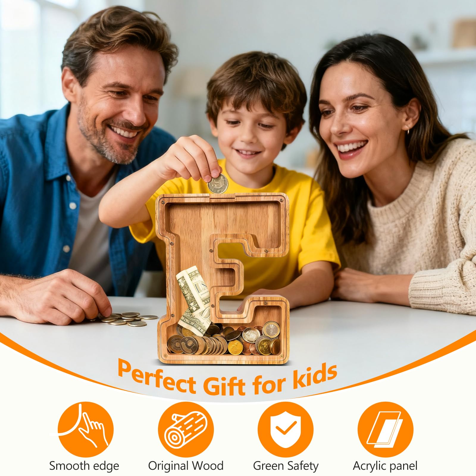 Auvce wooden piggy bank in nursery decor setting