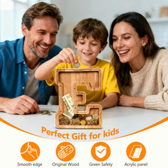 Auvce wooden piggy bank in nursery decor setting