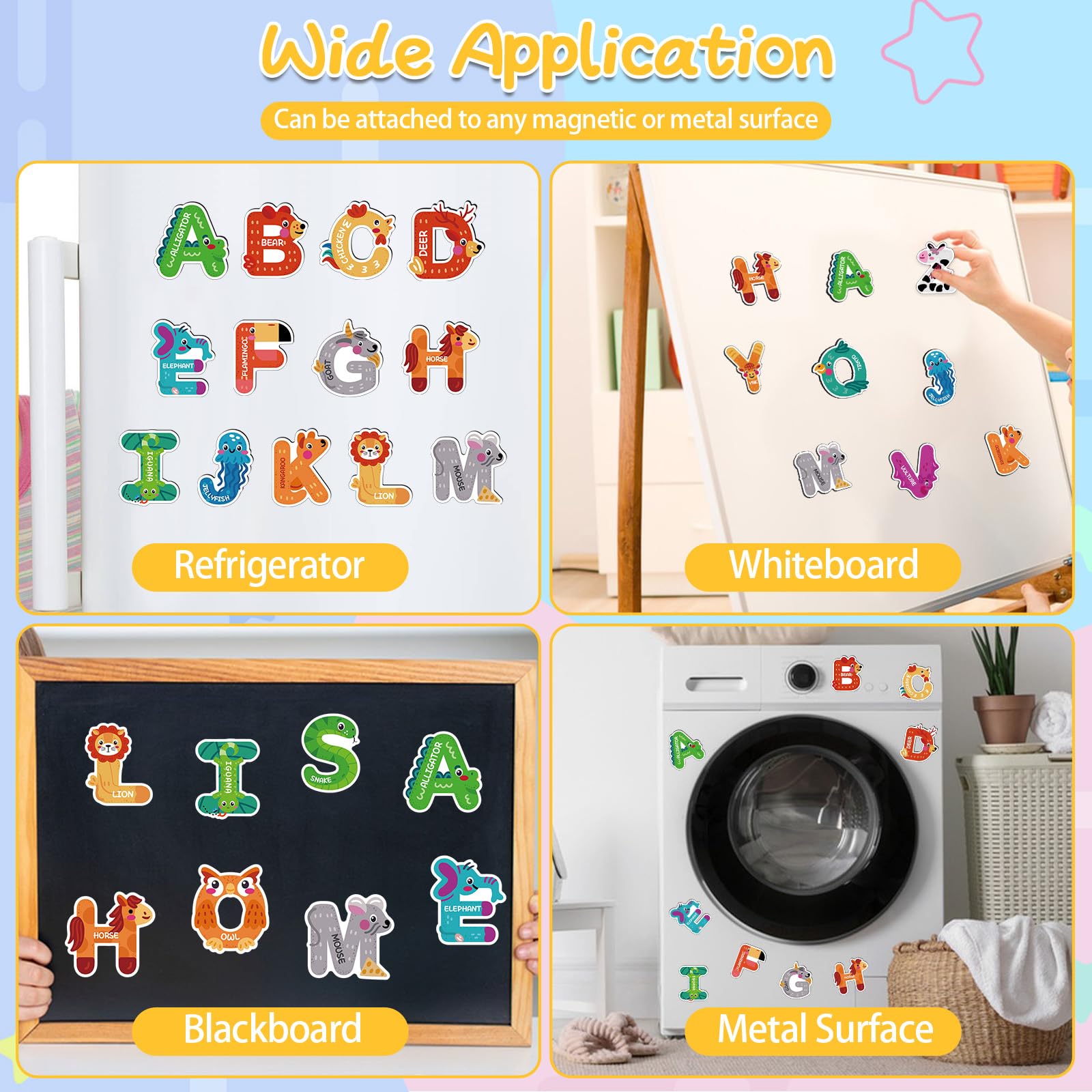 Auzesto giraffe alphabet magnet supports memory through themed letters.