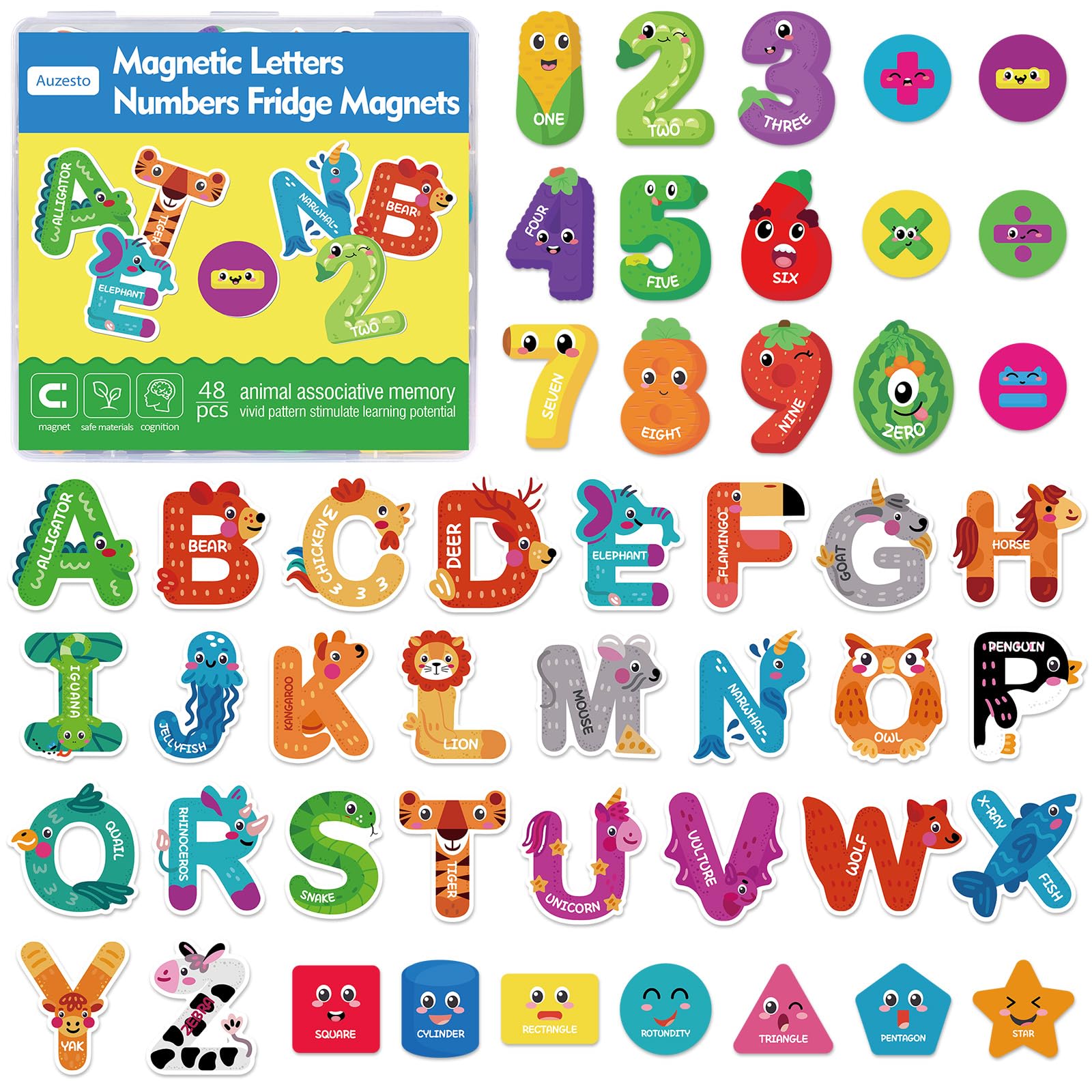 Auzesto letters and numbers fridge magnets for hands-on learning on metal surfaces