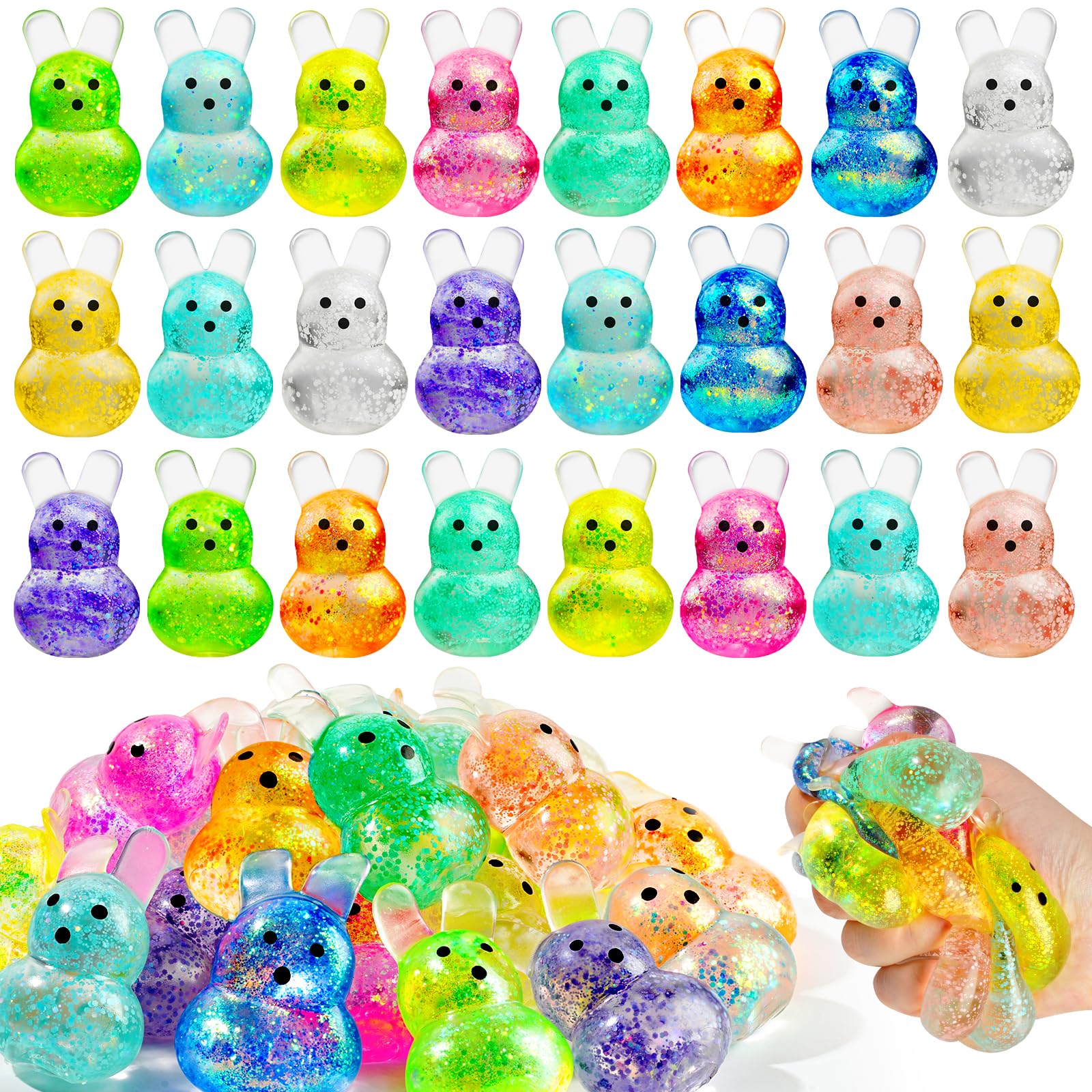 AUZXMCN Easter squishy bunny stress ball held in hand for quick stress relief and focus.