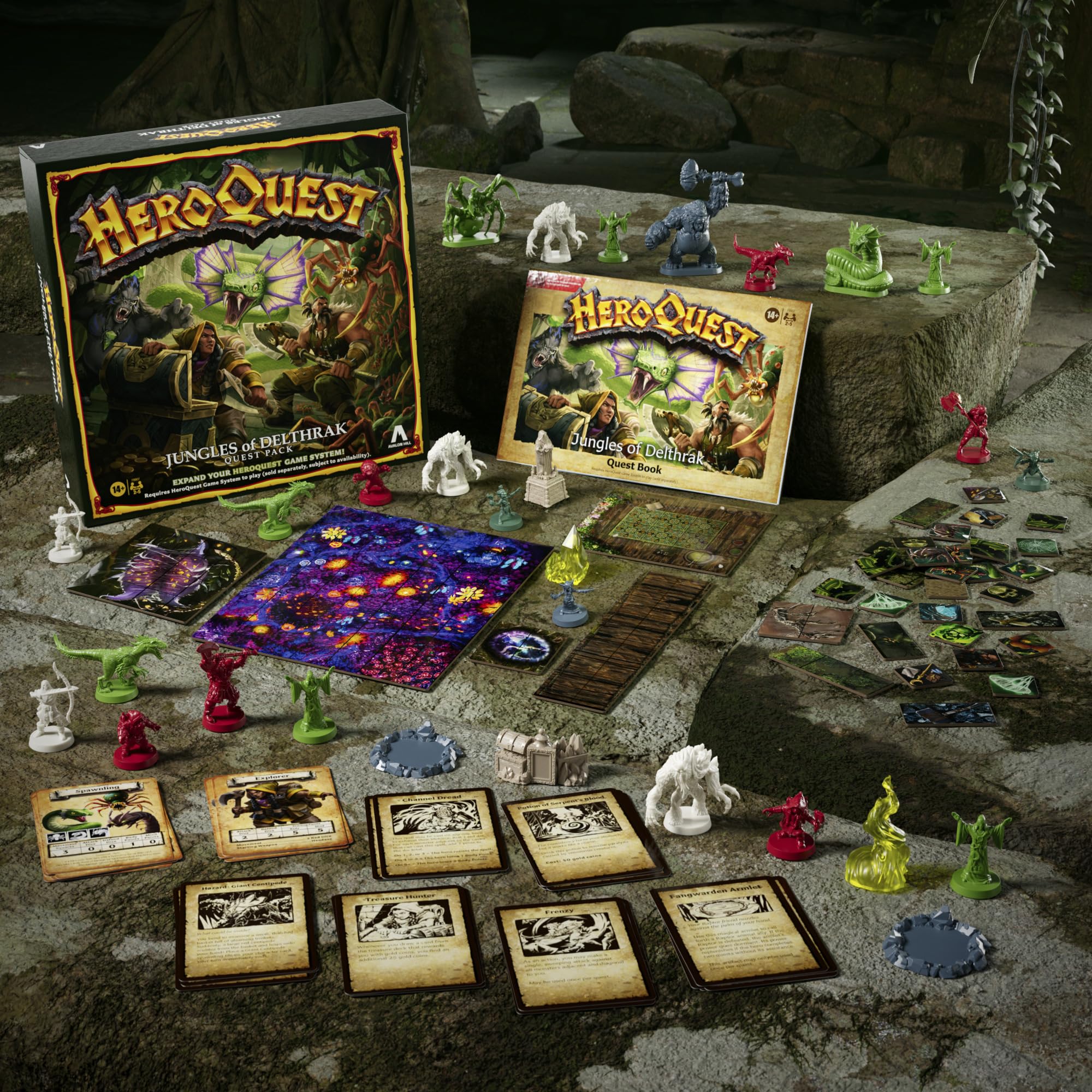 Avalon Hill HeroQuest cardboard pieces provide durable map and token components for setup.