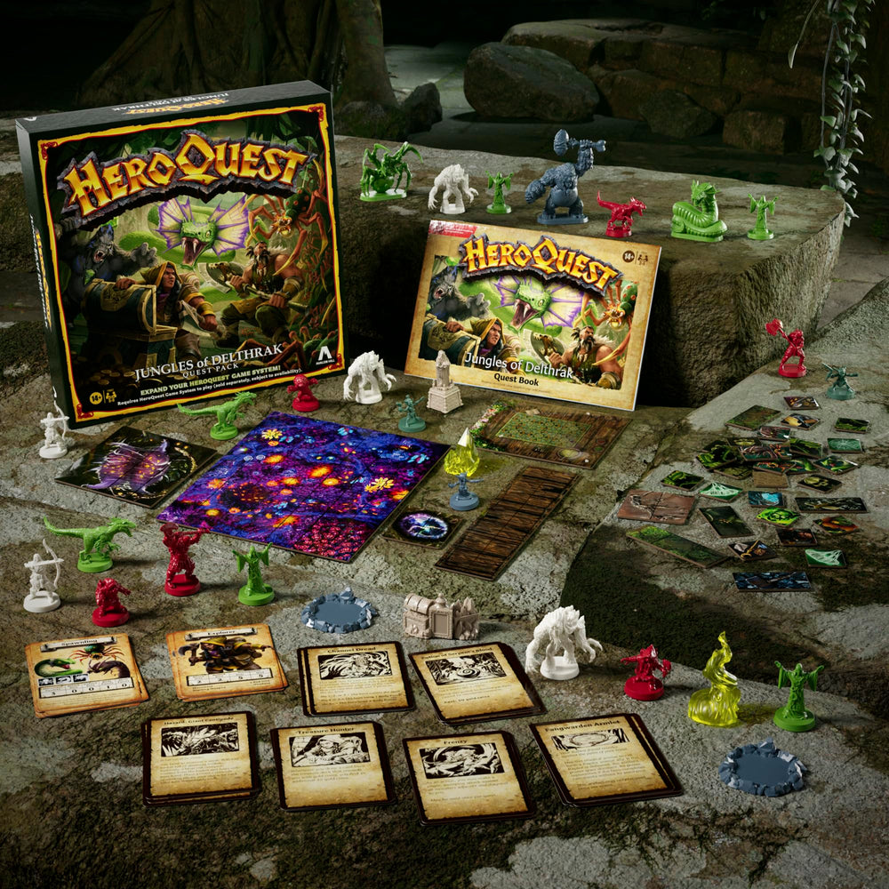 Avalon Hill HeroQuest cardboard pieces provide durable map and token components for setup.