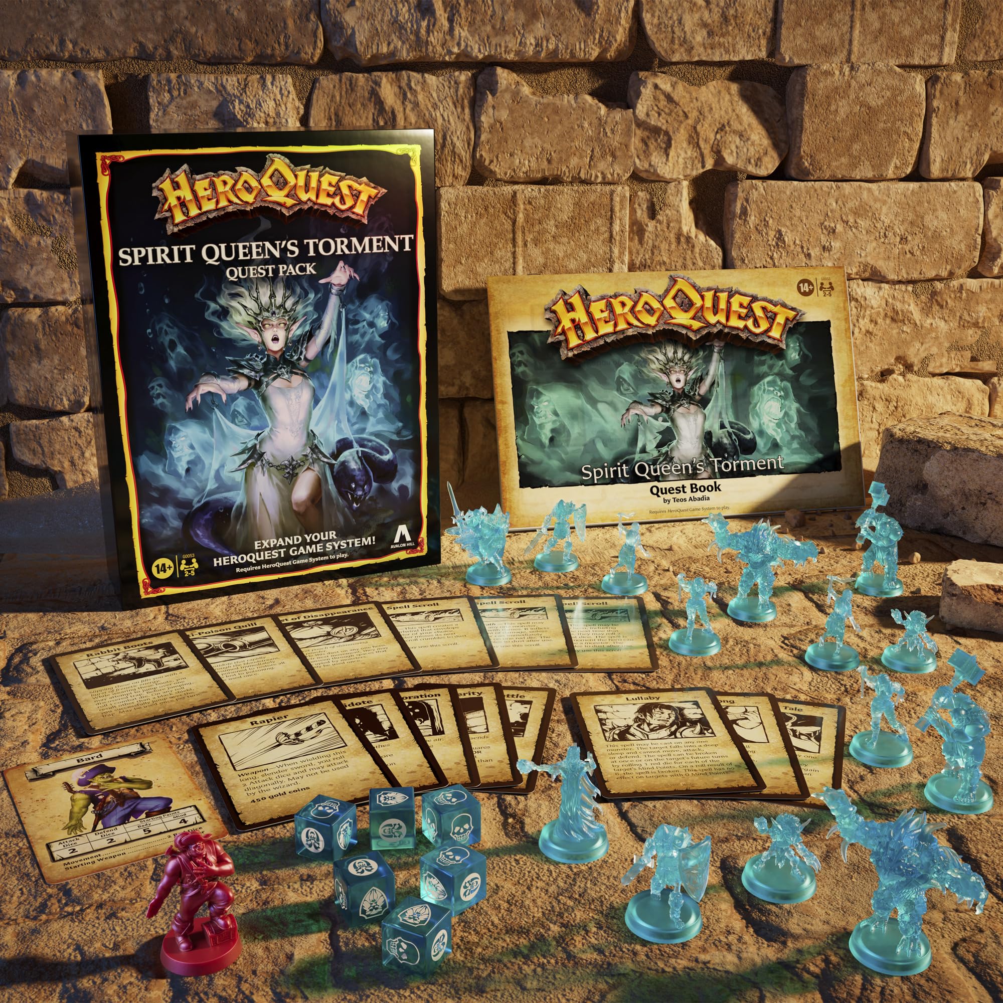 Avalon Hill Spirit Queen's Torment card set art depicts perilous quests.