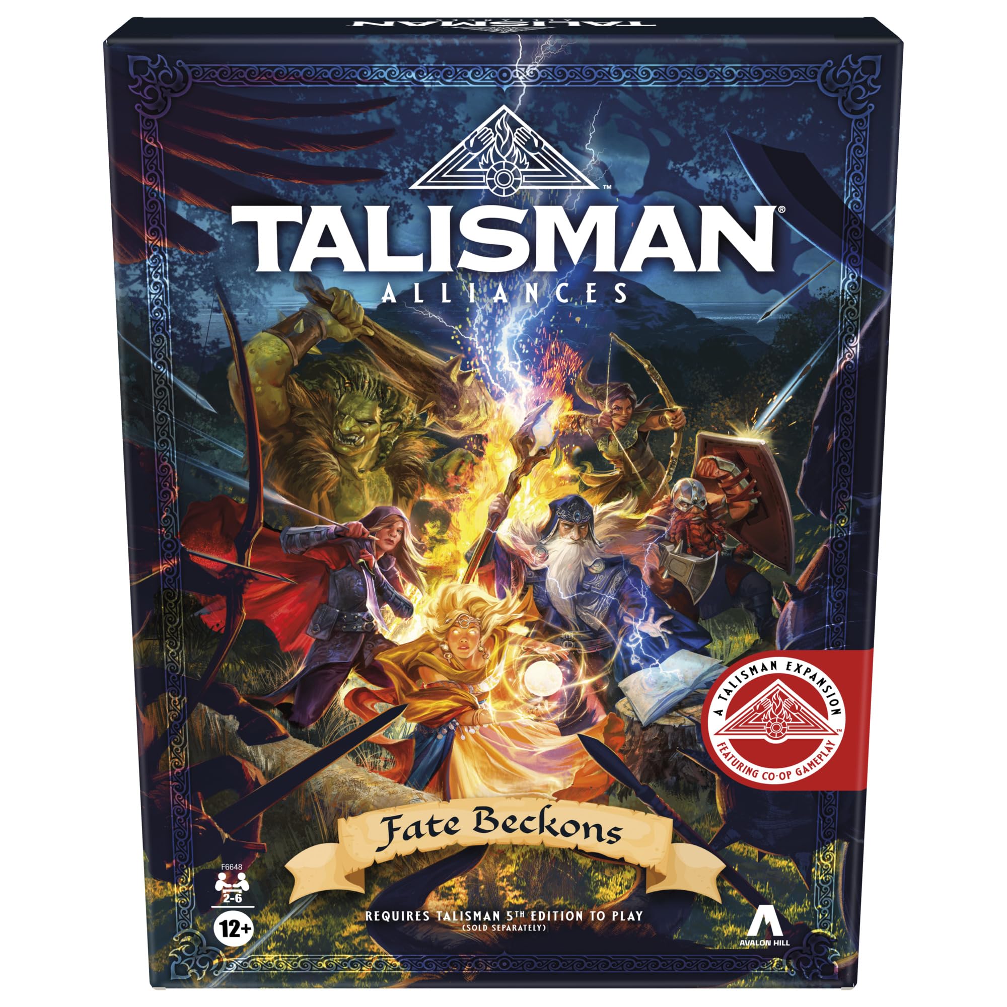Avalon Hill Talisman Alliances cover art inviting epic cooperative adventures for 2–6 players.