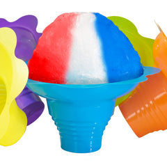 Avant Grub leak-proof flower snow cone cups prevent syrup mess during 4oz servings.