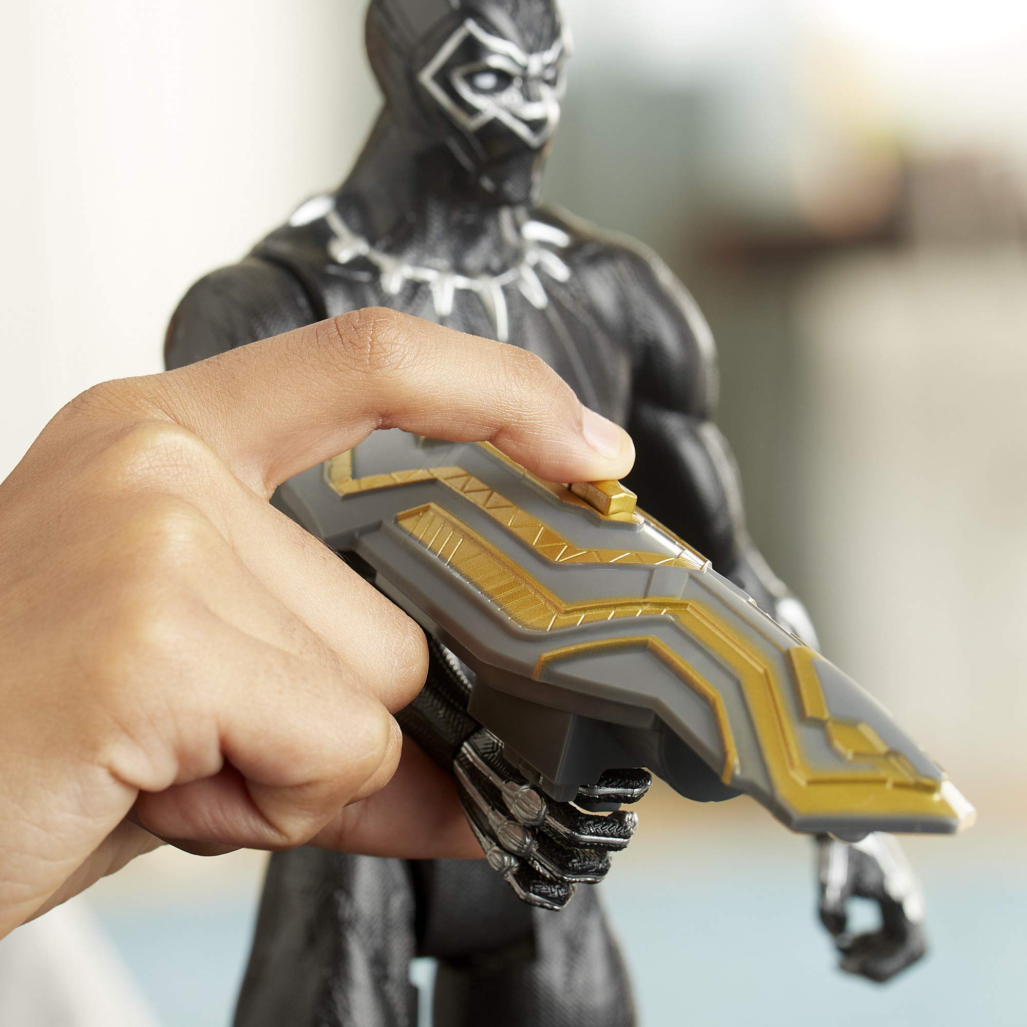 Black Panther Blast Gear launcher attachment close-up showing compatibility.