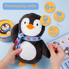 Avenir My First Sewing Kit Penguin Plush introduces beginner stitch work.