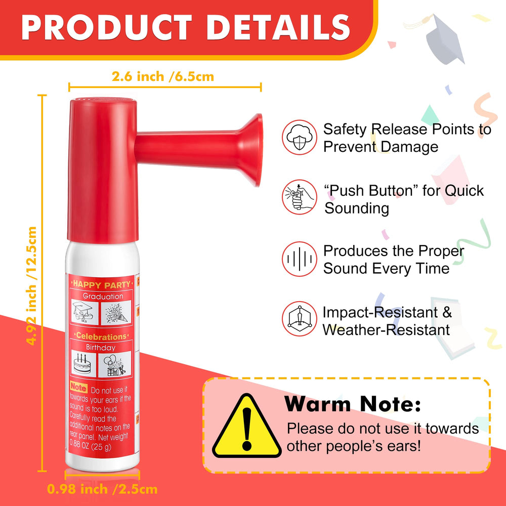 Avenuebool mini air horn beside graduation cap, doubles as a party favor.