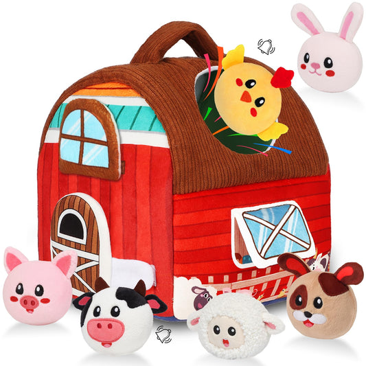 Avesa soft barn toy for babies promotes sensory exploration.