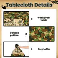 Avezano camo tablecloth featuring soldier figures for lively gatherings.