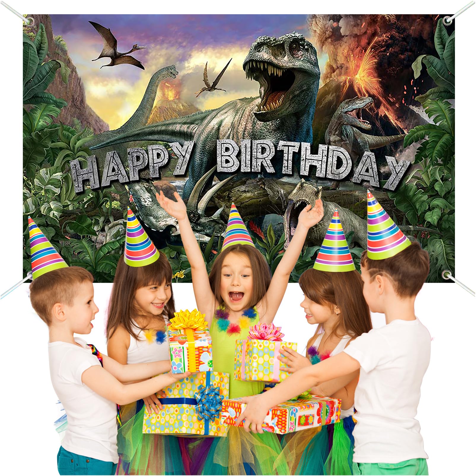 Avezano dinosaur scene decoration adds jungle vibes to party space