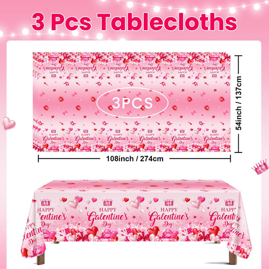 Avezano tablecloth featuring Happy Galentine's Day text for a celebratory backdrop.