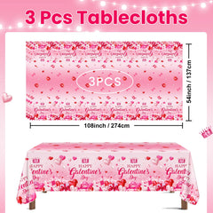 Avezano tablecloth featuring Happy Galentine's Day text for a celebratory backdrop.