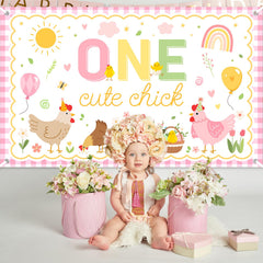 Avezano One Cute Chick Banner corner holes aid easy, quick hanging.