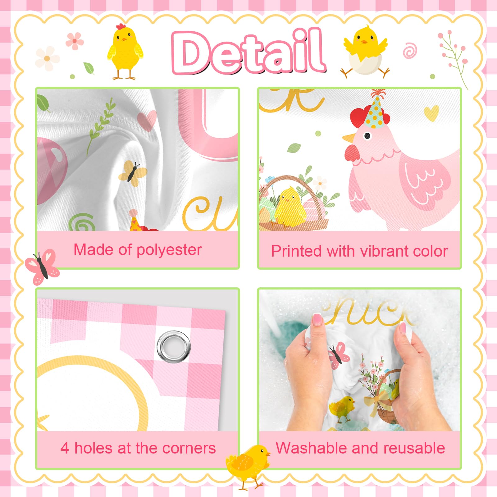 Avezano One Cute Chick Banner easy setup with included string for quick hangs.