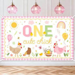 Avezano One Cute Chick Banner front view, ideal festive backdrop for photos.