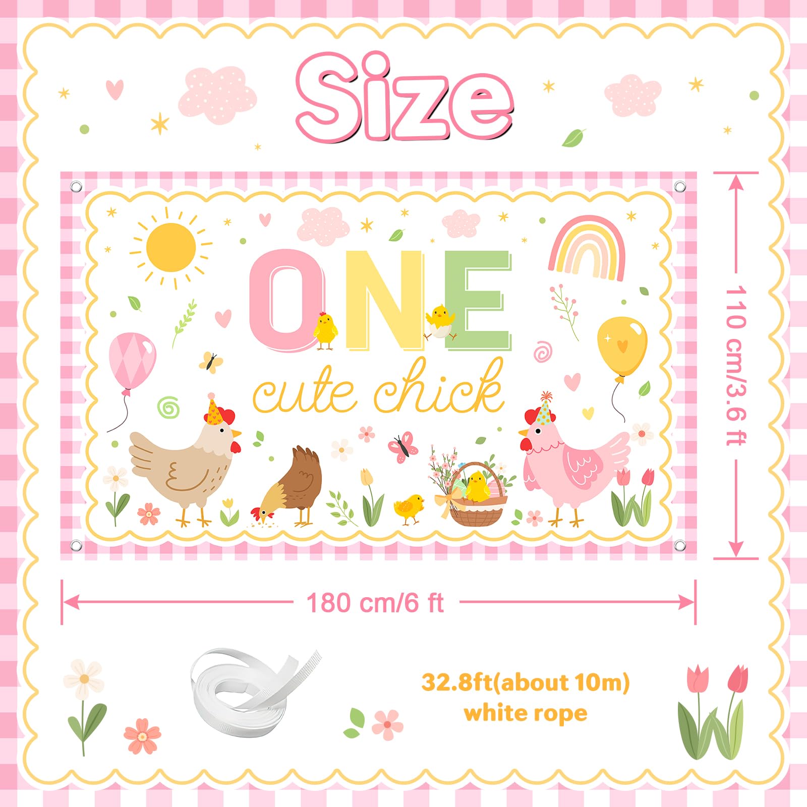 Avezano One Cute Chick Banner side view shows the durable, bright décor design.