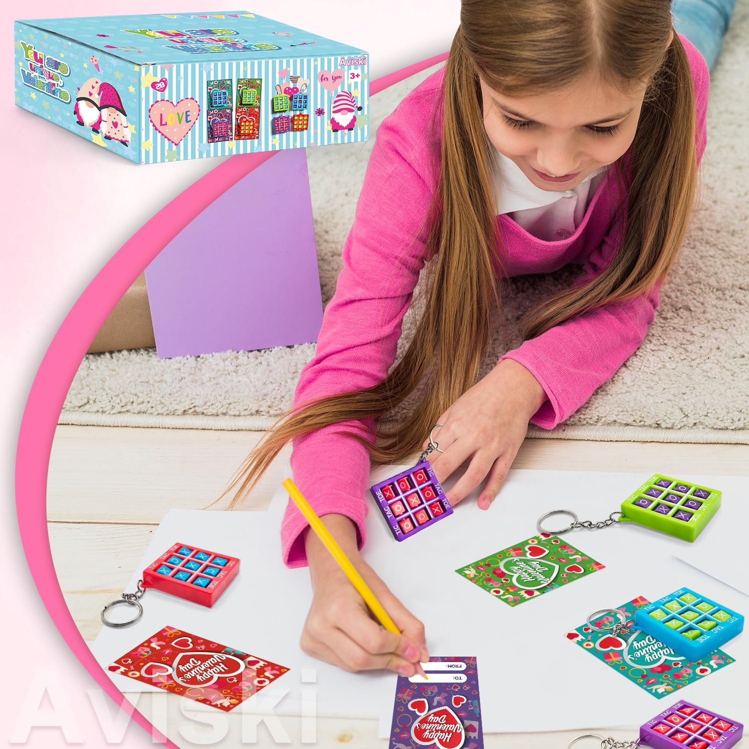 Aviski cards feature cute patterns loved by kids for Valentine exchanges.