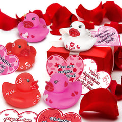 Close up heart patterns on Aviski rubber ducks.
