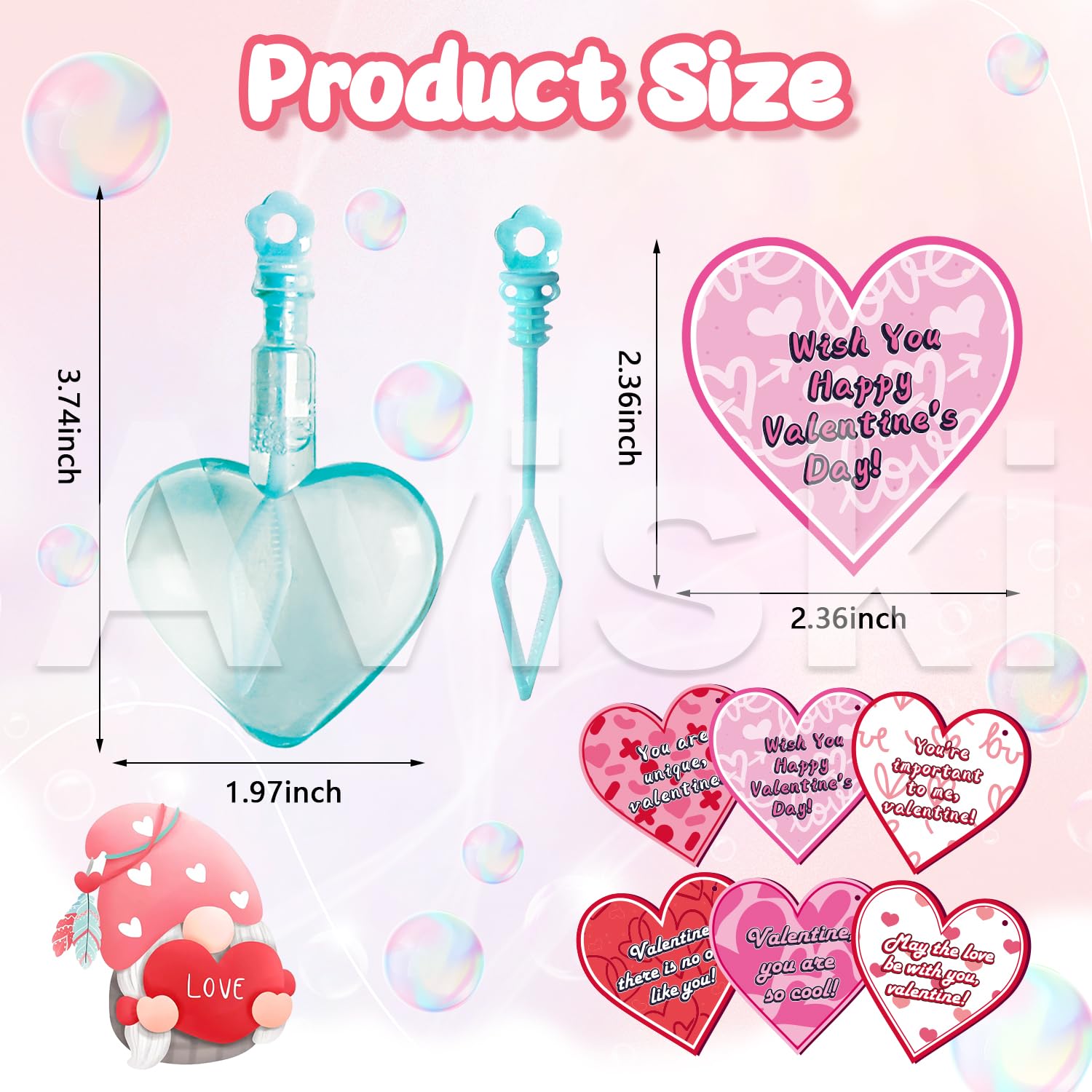 Aviski pink heart bubble wand card ready for party favors.