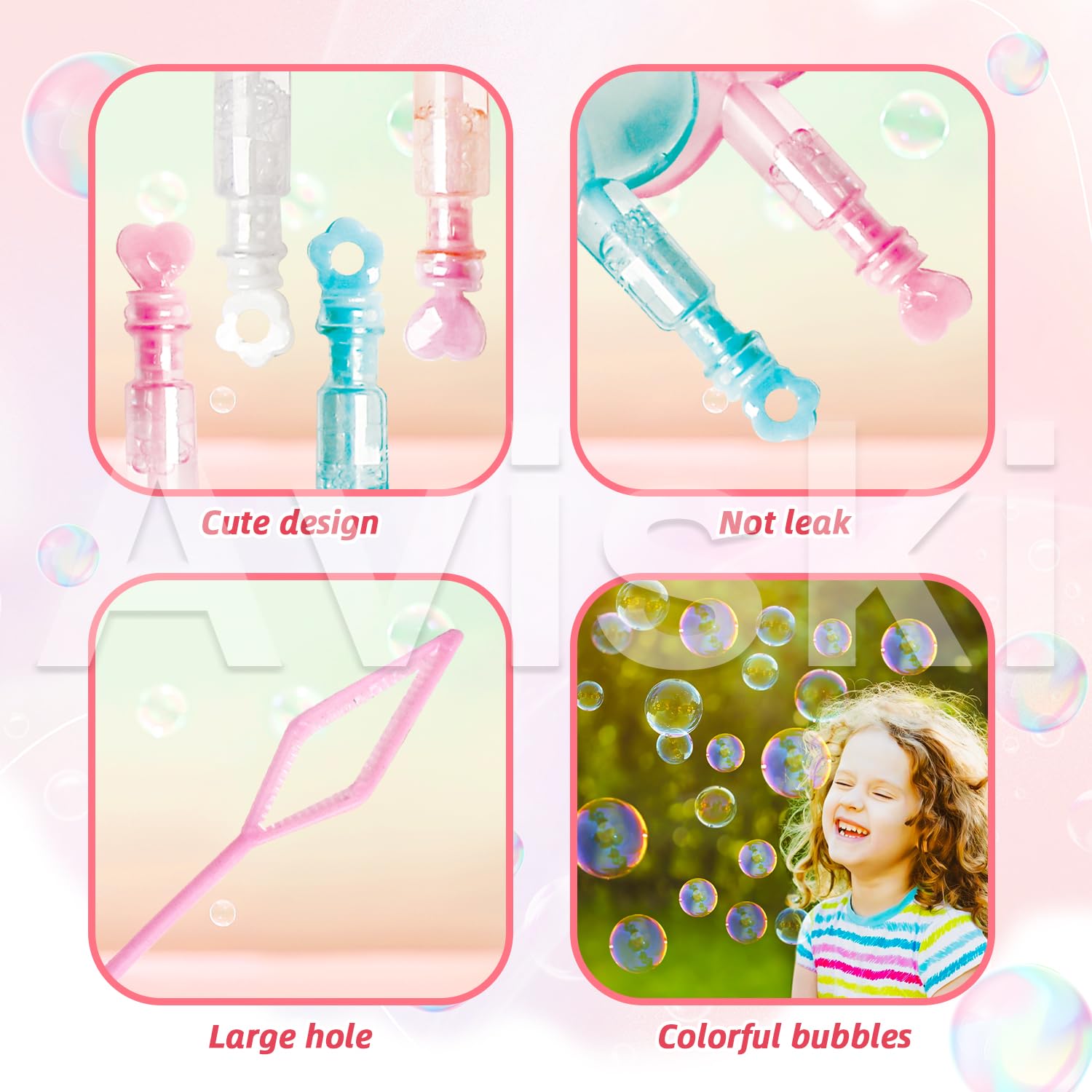 Aviski white heart bubble wand card for safe, playful fun.